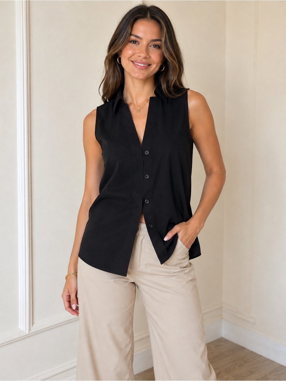 Investments Sleeveless Button-Down vest